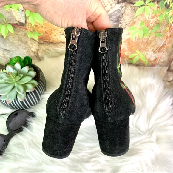 RENVY Black Floral Suede Embroidered Ankle Boots, 38/8 - Picture 11 of 13